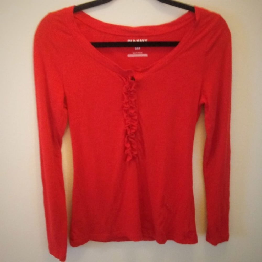 Old Navy Red Long Sleeve Ruffle Top